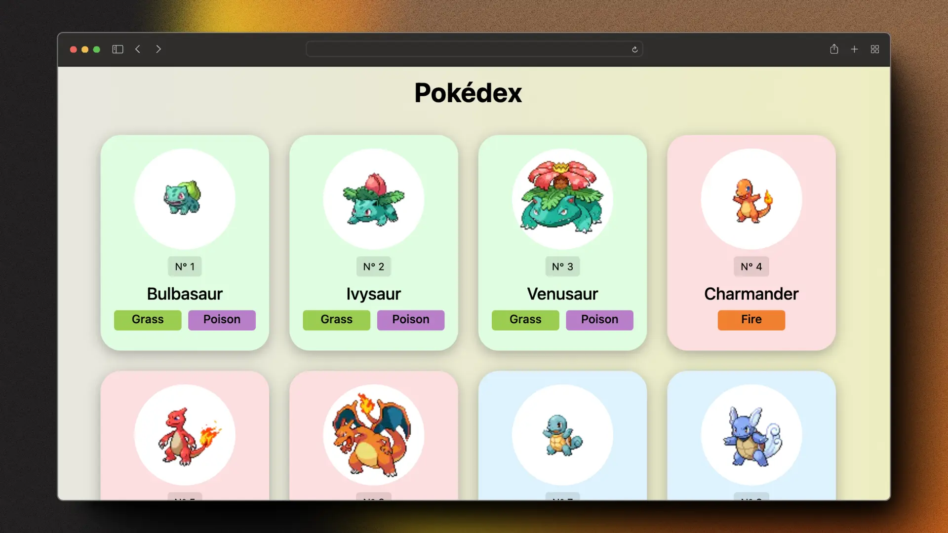 Captura de pantalla del proyecto Pokédex